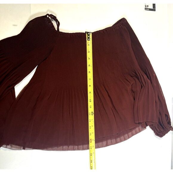 Wilfred Aritzia Chiffon Blouse Top XS Off The Shoulder Pleated Rust Brown - Picture 9 of 14